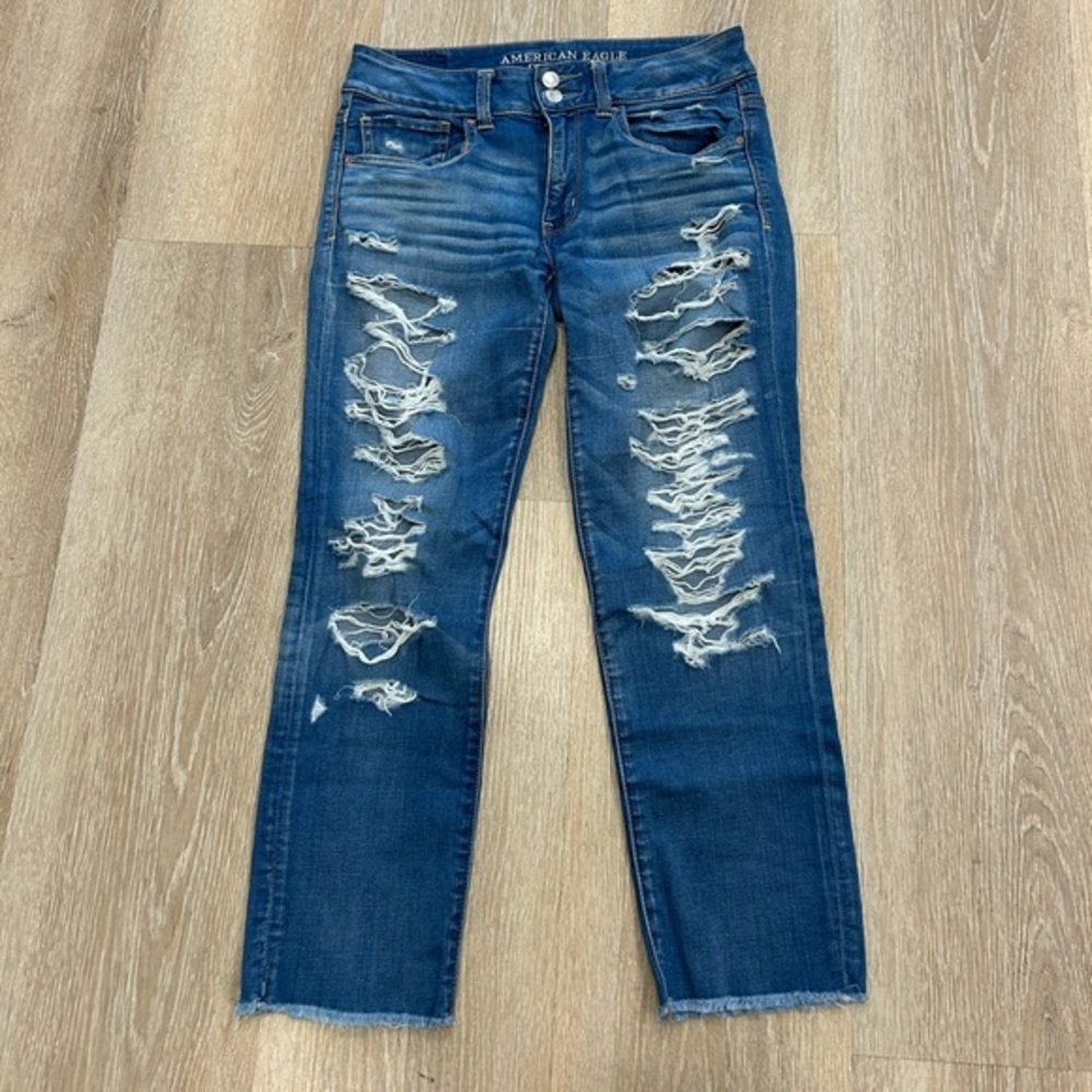 American Eagle distressed artist crop jeans